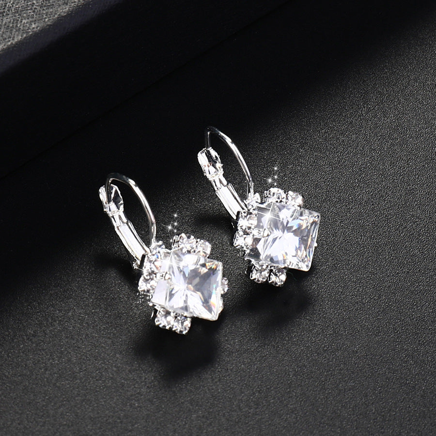 Square Zircon Crystal Stud Earrings - Wholesale Fashion