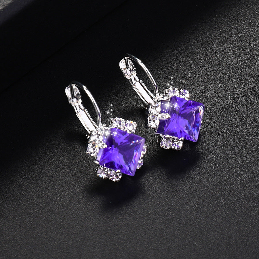 Square Zircon Crystal Stud Earrings - Wholesale Fashion