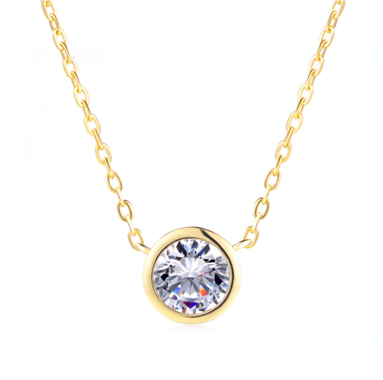 Minimalist Round Pendant Necklace with Zirconia Accent