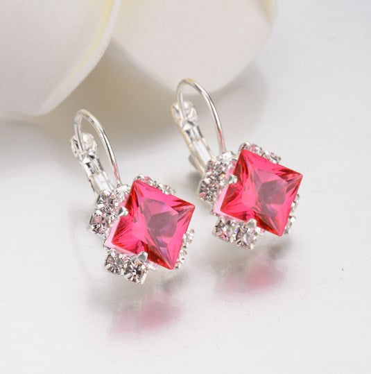 Square Zircon Crystal Stud Earrings - Wholesale Fashion