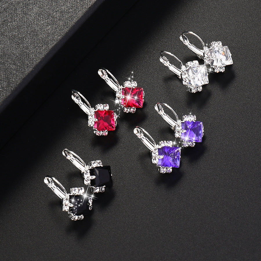 Square Zircon Crystal Stud Earrings - Wholesale Fashion