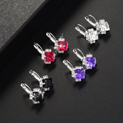 Square Zircon Crystal Stud Earrings - Wholesale Fashion