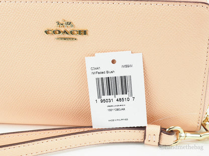Coach Long Faded Blush Crossgrain Leather Zip Around Wallet