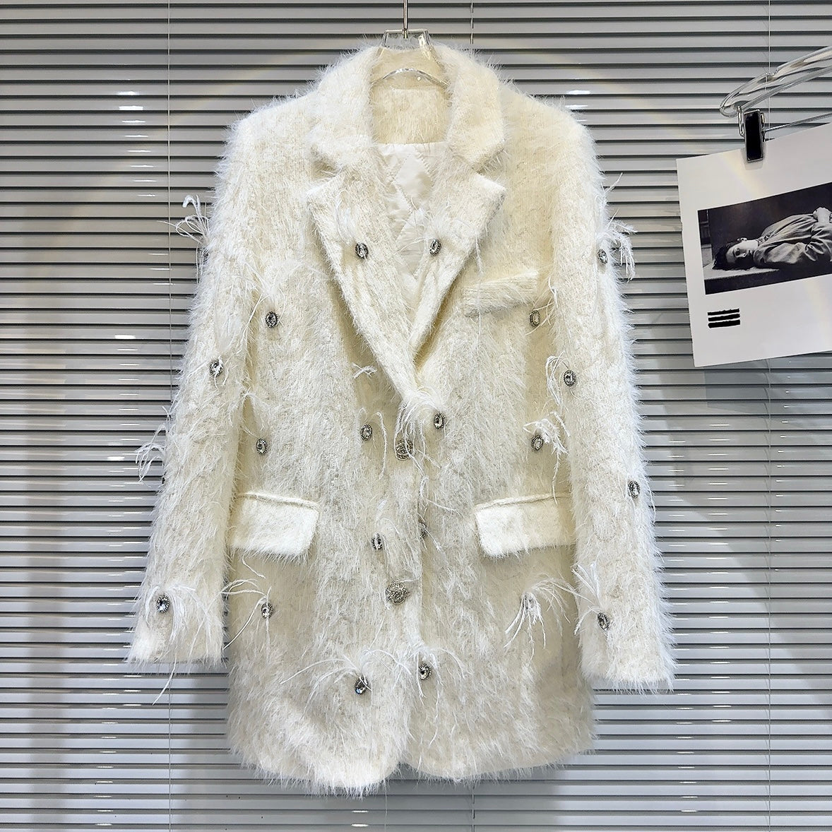 Rhinestone Beaded Mink Fur Quilted Winter Classic Long Coat