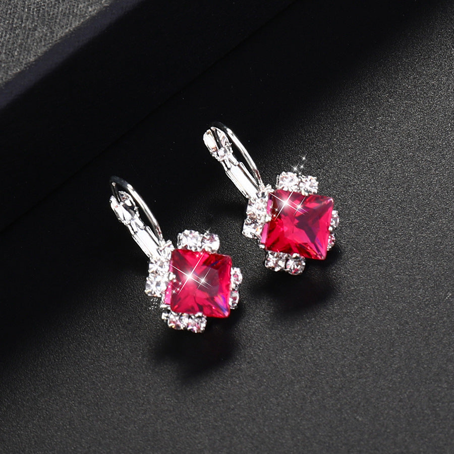 Square Zircon Crystal Stud Earrings - Wholesale Fashion
