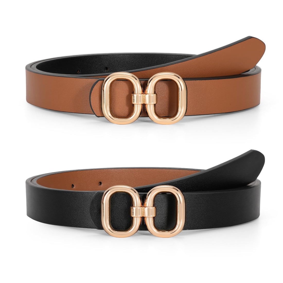 TRIWORKS Reversible Leather Belt for Women with Gold Buckle Ladies Leather Belt for Jeans Pants