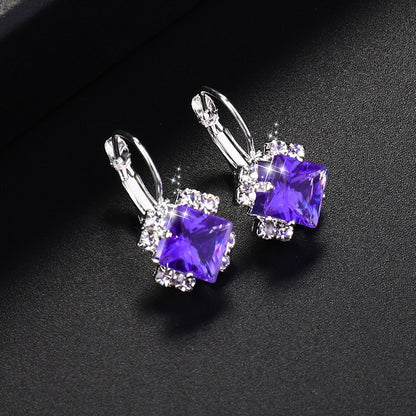 Square Zircon Crystal Stud Earrings - Wholesale Fashion