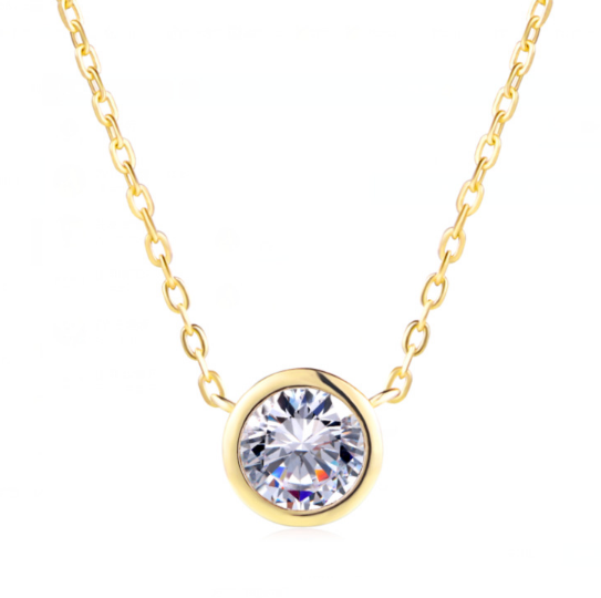 Minimalist Round Pendant Necklace with Zirconia Accent