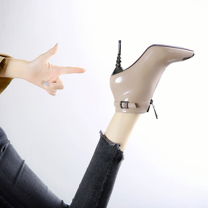 Korean Pointed Toe Stiletto Ankle High Heels