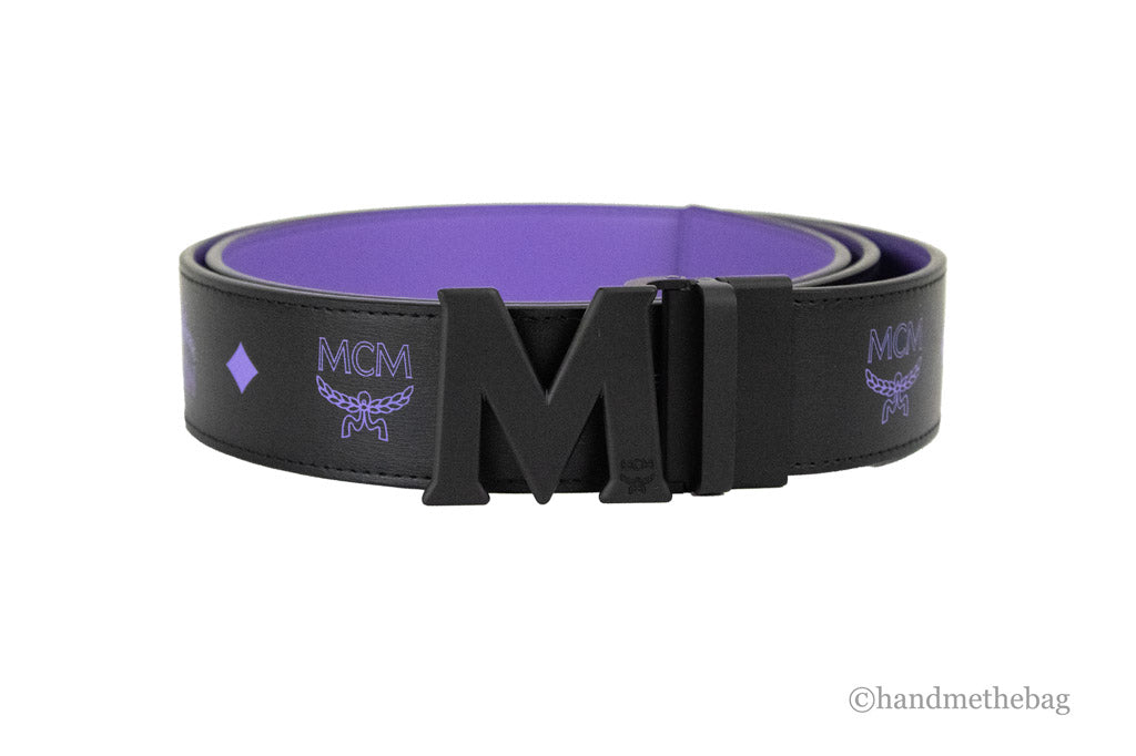 MCM Smooth Visetos Logo Dahlia Purple Leather Adjustable Reversible M Buckle Belt