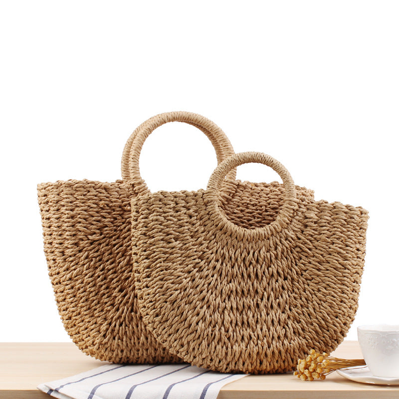 Large Handwoven Casual Straw Bag for Summer Beach