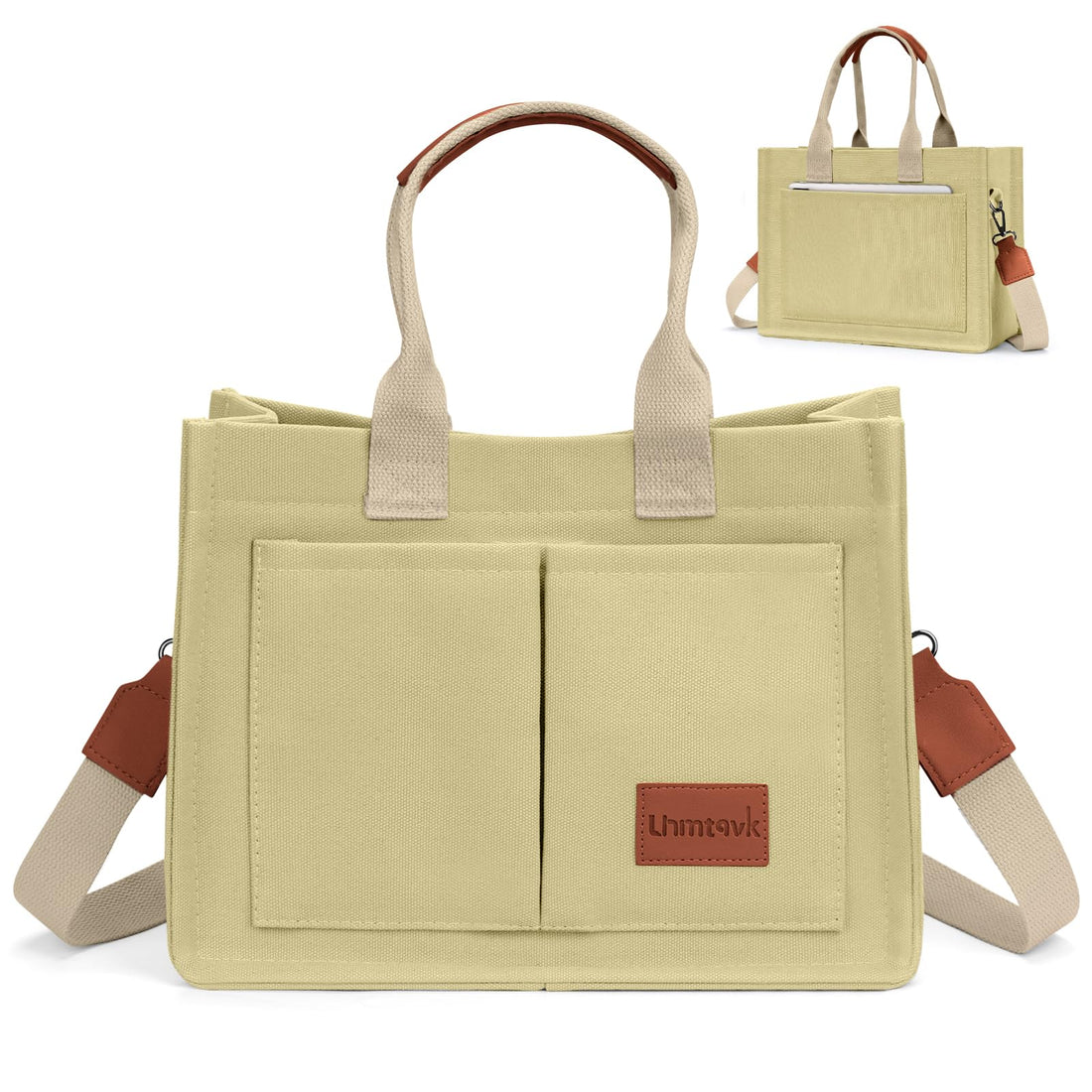 LHMTQVK Canvas Tote Bag for Women Crossbody Bag Purses Tote Bags with Pockets Travel Bags Everyday Bag Work Bags Handbags(Khaki)