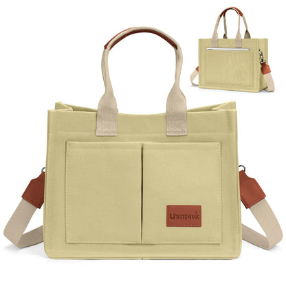 LHMTQVK Canvas Tote Bag for Women Crossbody Bag Purses Tote Bags with Pockets Travel Bags Everyday Bag Work Bags Handbags(Khaki)