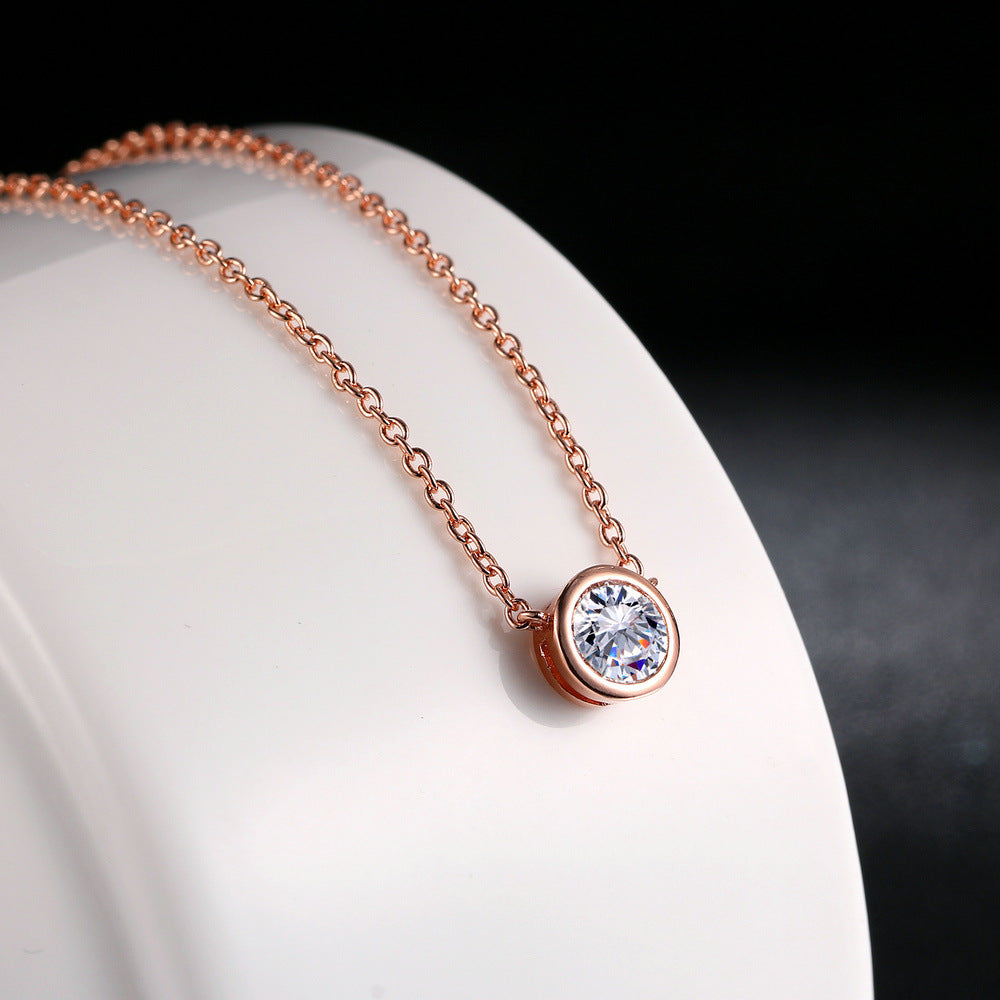 Minimalist Round Pendant Necklace with Zirconia Accent