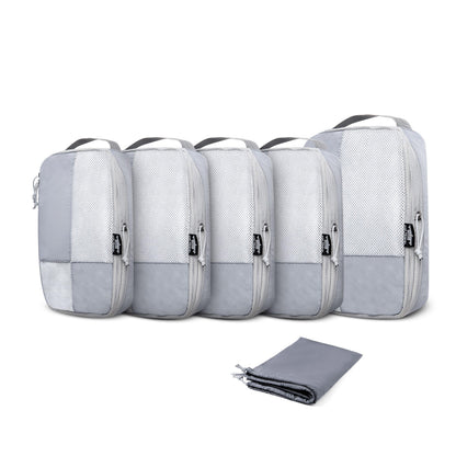 AFK travel Compression Packing Cubes Travel Organizer 6 Set Travel Luggage &amp; Suitcase Organizer 1 Large +3 Medium+1 Small+1 Shoe Bag (GREY)