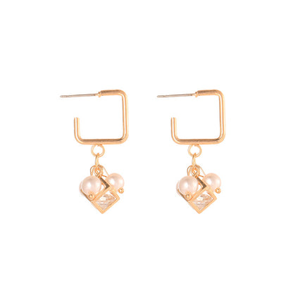 Pearl Cube Crystal Zircon Stud Earrings