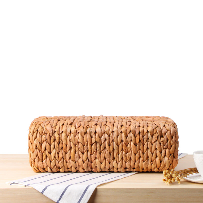 Handwoven Straw Bag with Wooden Handle for Women