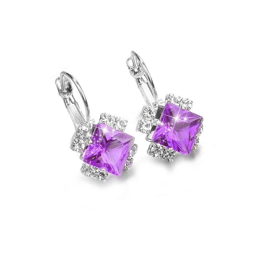 Square Zircon Crystal Stud Earrings - Wholesale Fashion