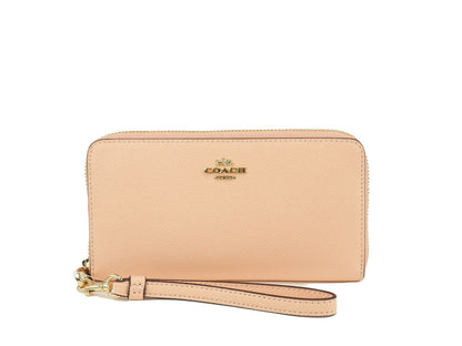 Coach Long Faded Blush Crossgrain Leather Zip Around Wallet