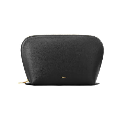 Kattee Leather Makeup Bag Travel Cosmetic Bag Set Toiletry bag Organizer for Women 1-PACK Large Black