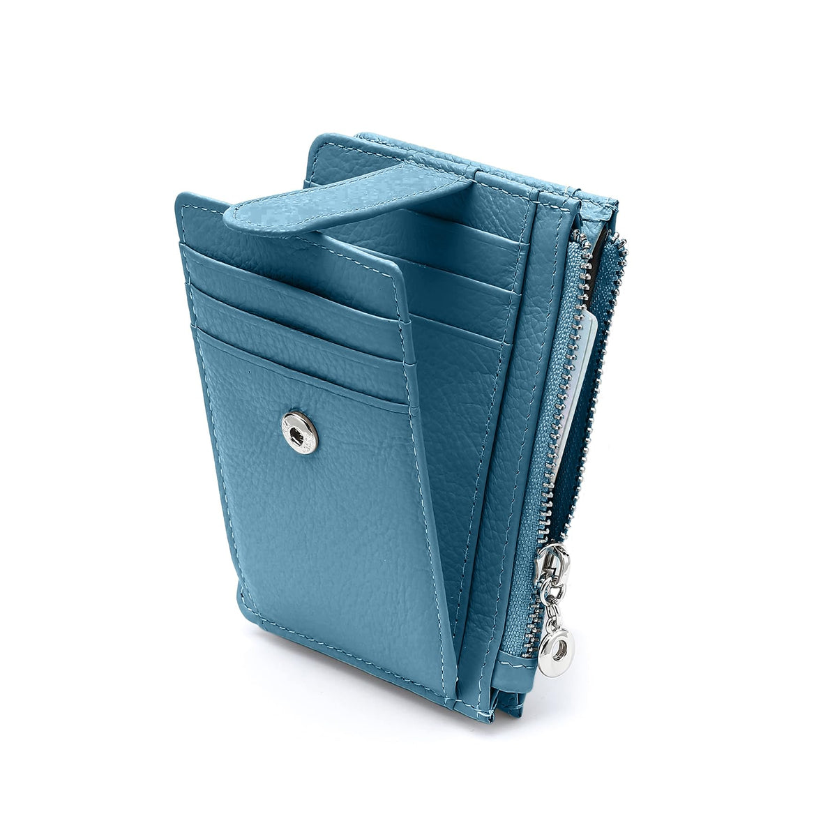 Fependu Slim Wallet for Women Thin Womens Card Holder RFID Blocking Genuine Leather Small Wallets Blue