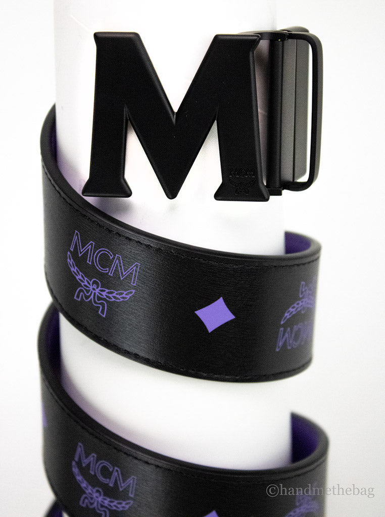 MCM Smooth Visetos Logo Dahlia Purple Leather Adjustable Reversible M Buckle Belt