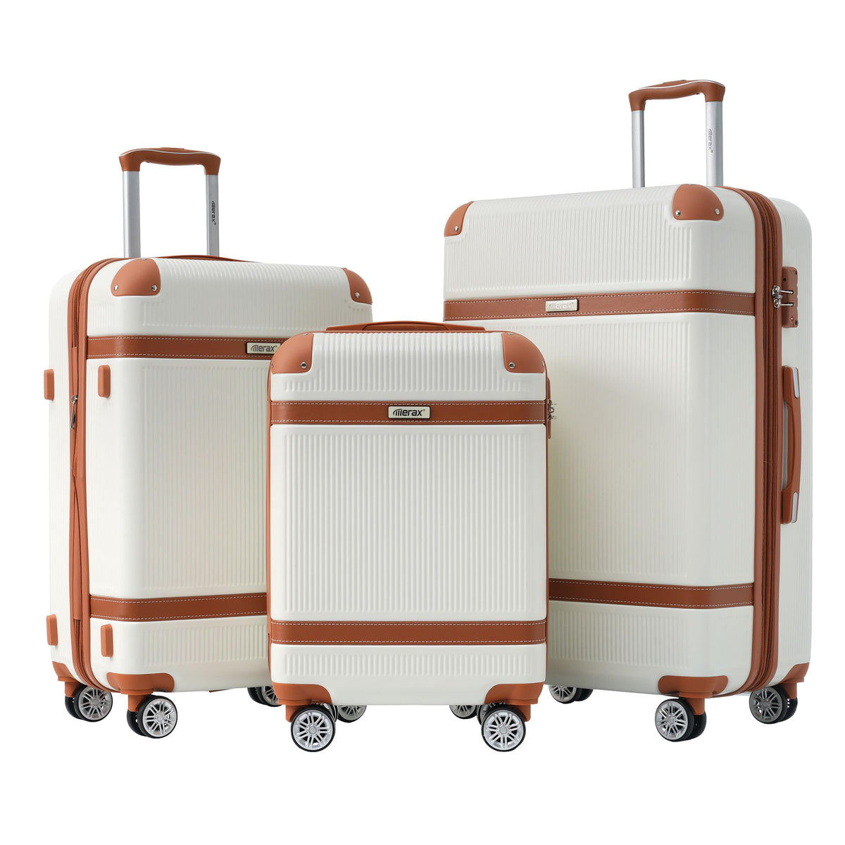 Merax Hardside Rugged Travel Suitcase Luggage with 8 Spinner Wheels Collision-Protection Angle 3-Piece Set TSA Lock Expandable Carry-On Luggage (20/24/28White)