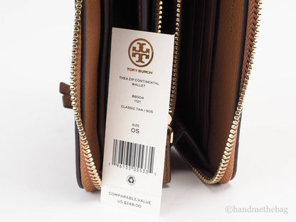 Tory Burch (86004) Thea Classic Tan Leather Zip Around Continental Clutch Wallet