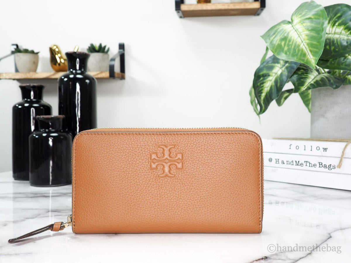 Tory Burch (86004) Thea Classic Tan Leather Zip Around Continental Clutch Wallet